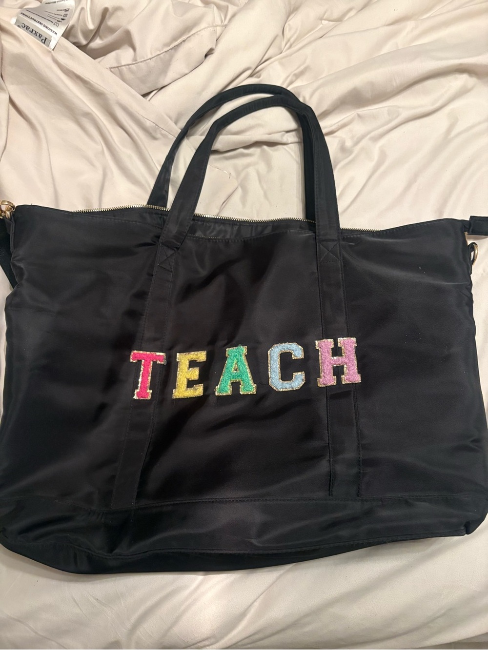 Black 'TEACH' Embroidered Tote Bag - Teacher Tote